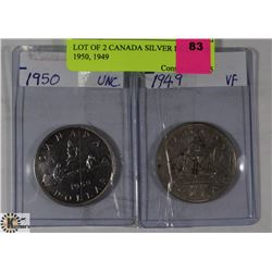 LOT OF 2 CANADIAN SILVER DOLLARS 1950, 1949
