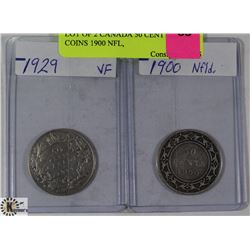 LOT OF 2 CANADIAN 50 CENT SILVER COINS 1900 NFL,