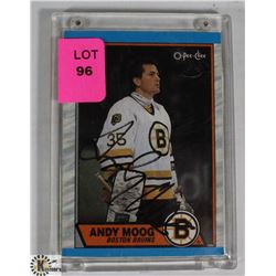 ANDY MOOG AUTOGRAPHED BOSTON BRUINS CARD.