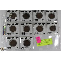 LOT OF 10, 1905-1920 CANADIAN PENNIES