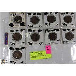 LOT OF 9, 1887-1918 CANADIAN PENNIES