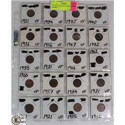 LOT OF 20, 1921-1967 CANADIAN PENNIES