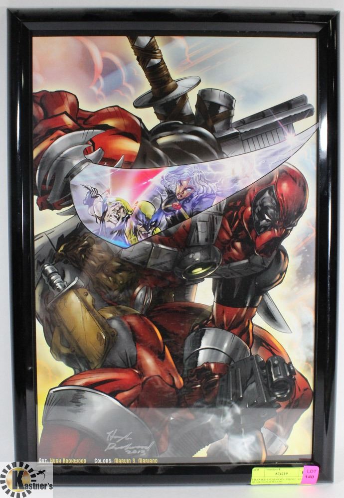 FRAMED DEADPOOL PRINT, SIGNED HUGH ROOKWOOD