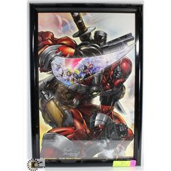 FRAMED DEADPOOL PRINT, SIGNED HUGH ROOKWOOD