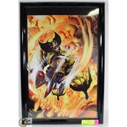 FRAMED WOLVERINE PRINT, SIGNED HUGH ROOKWOOD