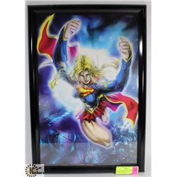 FRAMED SUPERGIRL PRINT, SIGNED HUGH ROOKWOOD