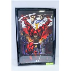 FRAMED DAREDEVIL PRINT, SIGNED HUGH ROOKWOOD