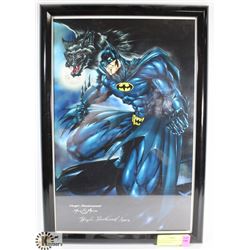FRAMED BATMAN PRINT, SIGNED HUGH ROOKWOOD