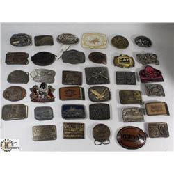 BOX OF ASSORTED BELT BUCKLES.