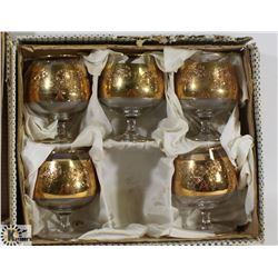 SET OF 5 BRANDY SNIFFER GLASSES WITH GOLD COLOR