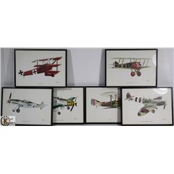 6 FRAMED PICTURES OF OLD WAR AIRCRAFT PAINTINGS