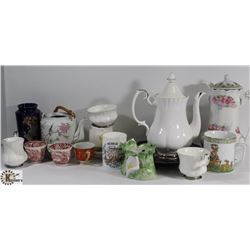 ASSORTED TEA AND COFFEE CUPS, TEA POTS AND SAUCERS