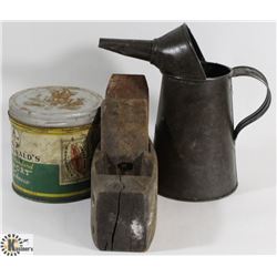 BOX WITH VINTAGE OIL CAN , CAN AND PLANE
