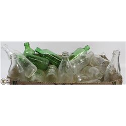 BOX WITH ASST VINTAGE POP BOTTLES FANTA, PEPSI AND