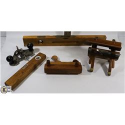 SHELF OF ASSORTED VINTAGE & ANTIQUE TOOLS INCL