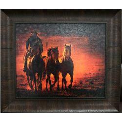 BROWN WOOD FRAMED COWBOY W/2 WILD