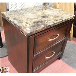 FAUX MARBLE 2 DRAWER NIGHT STAND, 23.5"X16"X25.5".