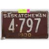 Image 1 : 1930 SASKATCHEWAN LICENSE PLATE.
