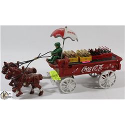 VINTAGE CAST IRON HORSE DRAWN COCA-COLA WAGON.