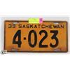 Image 1 : 1939 SASKATCHEWAN LICENSE PLATE.