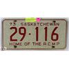 Image 1 : 1973 SASKATCHEWAN HOME OF THE RCMP LICENSE PLATE