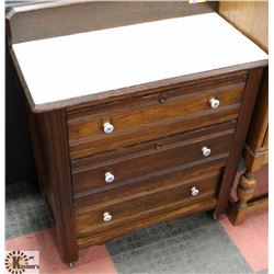 VINTAGE WOOD TILE TOP 3 DRAWER END TABLE