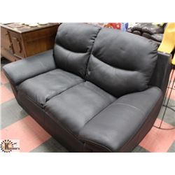 BLACK LEATHERETTE 63" LOVE SEAT.
