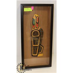 FRAMED SHAWN BAKER EAGLE WOOD CARVING.