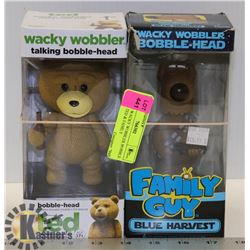 LOT OF 2 WACKY WOBBLER BOBBLE HEADS - TED & FAMILY