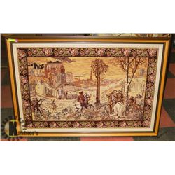 WHITE HORSES/RIDERS WITH ROSE BORDERS 35" X 36.5"