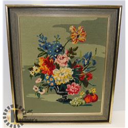 FLORAL IN BLACK VASE, GREEN BKGD 22.5" X 26.5"