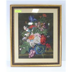 FLORAL IN BLUE VASE, GLASS FRONT 20.5" X 25"