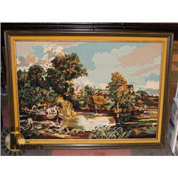 HORSE & PEOPLE IN BOAT YELLOW VELVET BORDER 38.5 X