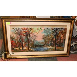 RIVER IN WOODS, GLASS FRONT**NEEDS MINOR REPAIR**