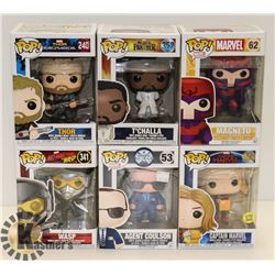 LOT OF 6 ASSORTED FUNKO POP VINYL FIGURES.