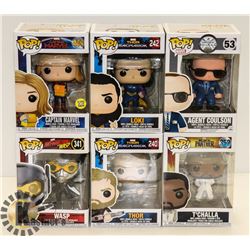LOT OF 6 ASSORTED FUNKO POP VINYL FIGURES.