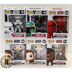 LOT OF 6 ASSORTED FUNKO POP VINYL FIGURES.