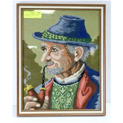 GERMAN MAN SMOKING PIPE IN BLUE HAT 13" X 16"