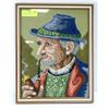 Image 1 : GERMAN MAN SMOKING PIPE IN BLUE HAT 13" X 16"
