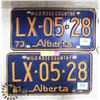 Image 1 : 1973 PAIR OF ALBERTA LICENSE PLATES.