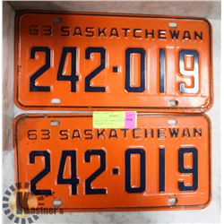 PAIR OF 1963 SASKATCHEWAN LICENSE PLATES.