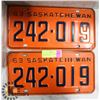 Image 1 : PAIR OF 1963 SASKATCHEWAN LICENSE PLATES.