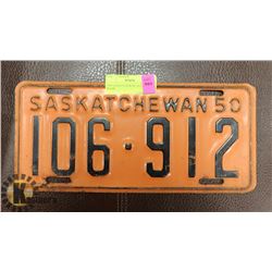 1950 SASKATCHEWAN LICENSE PLATE.