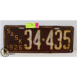 1926 SASKATCHEWAN LICENSE PLATE.