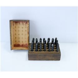ANTIQUE LETTER STAMP / PUNCH SET WITH WOODEN CASE