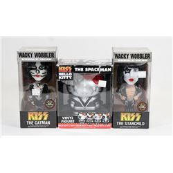 LOT OF 3 KISS COLLECTIBLES INCL 2 WACKY WOBBLERS &