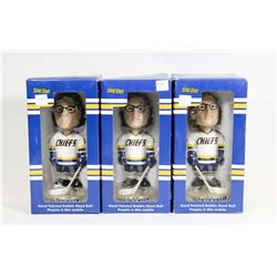 LOT OF 3 SLAPSHOP HAND PAINTED BOBBLE HEADS.