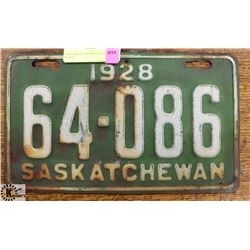 1928 SASKATCHEWAN LICENSE PLATE.
