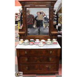 1940'S WOOD DRESSER WITH MIRROR AND BRASS ACCENTS