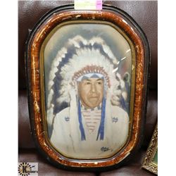 VINTAGE CURVED GLASS NATIVE CHIEF PICTURE.